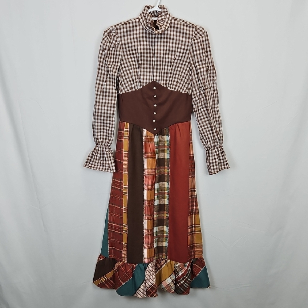 Vintage 1970s Faux Patchwork Cottagecore Dress